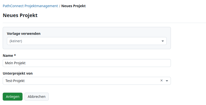 Projektname vergeben